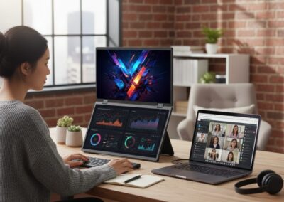 Pantalla Doble 23.8 - Persona teletrabajando